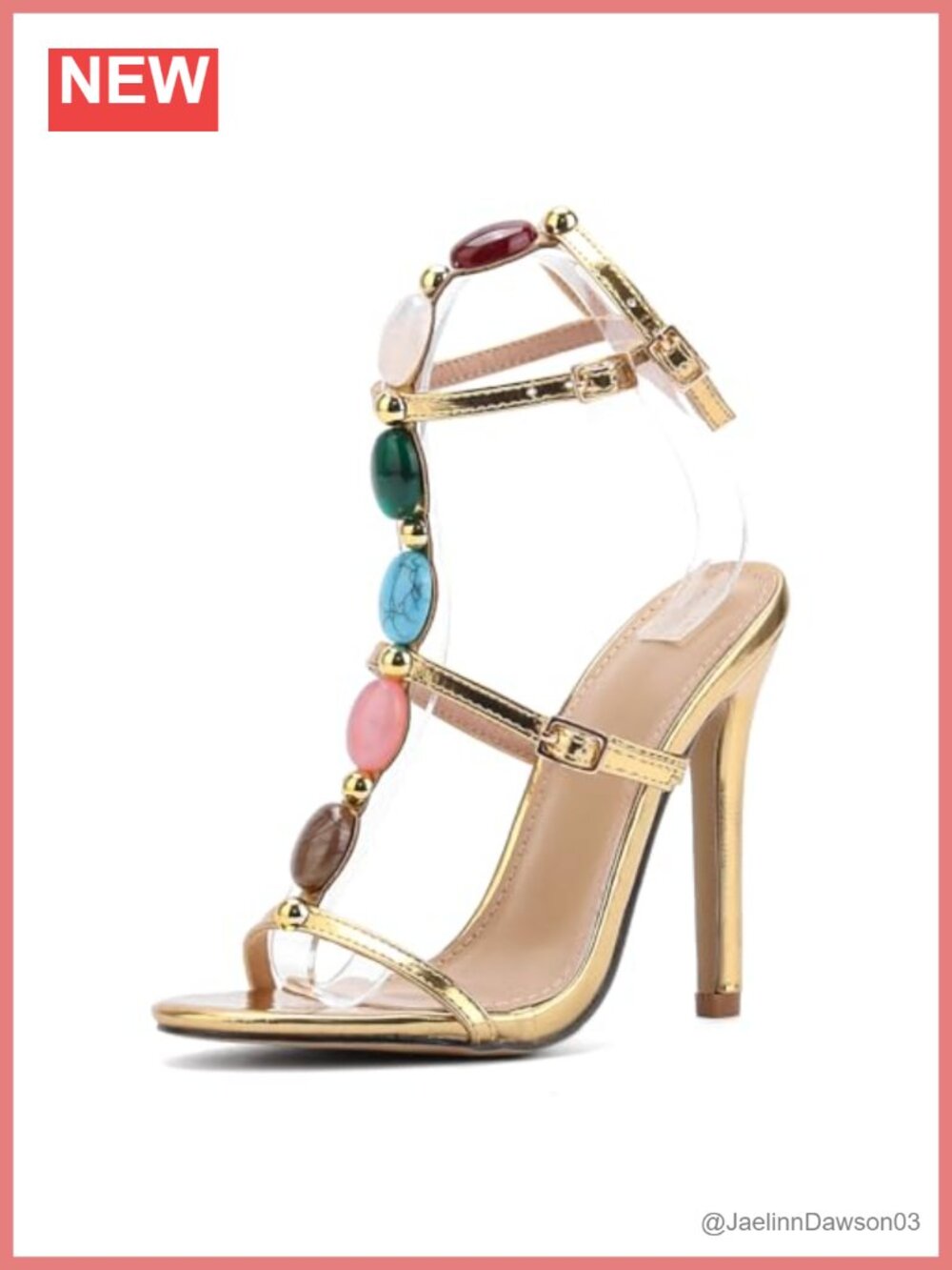 Open Toe Ankle Strap Gladiator Stiletto Heeled Sandals with Jewels Gold